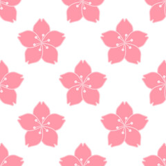 Fototapeta premium Minimalist Pink Seamless Cherry Blossom Pattern Background. Vector Illustration