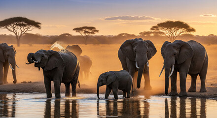 Fototapeta premium elephants in the water