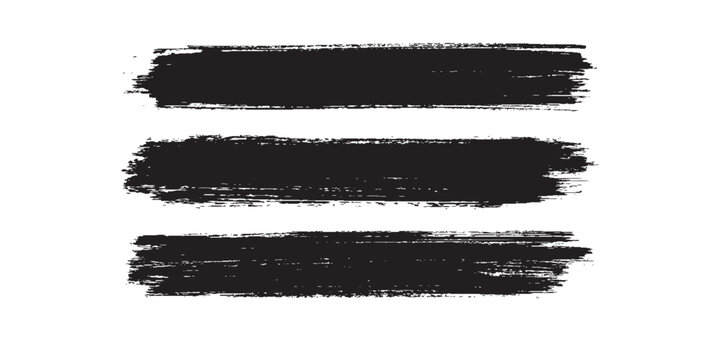 Three Black Brush Strokes on a White Background.