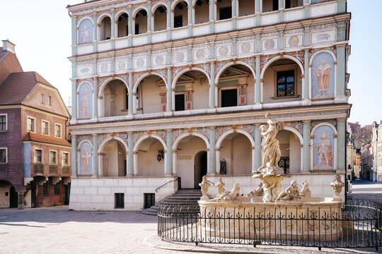 Proserpina Fountain in front of the Renaissance Town Hall in Poznan, Poland.