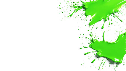 Bright green liquid paint splattering splash creating an abstract background texture on white