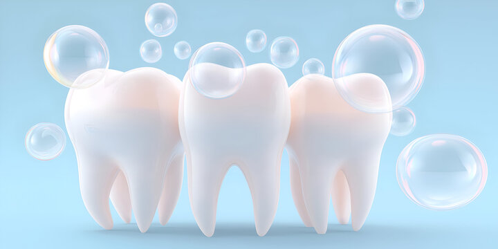 A visually appealing image of shiny teeth surrounded by bubbles, symbolizing dental hygiene and care.