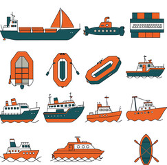 Vector Collection of Various Boats and Ships