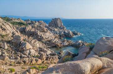 View of Cala Francese beach in Capo Testa, Sardinia, Italy.