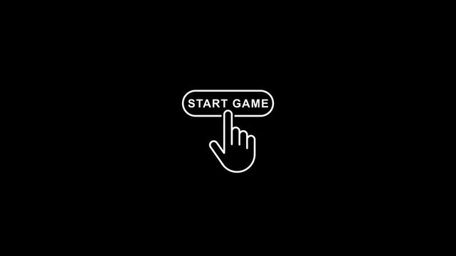 Gaming Concept Hand Clicking Start Game Button on Black Background