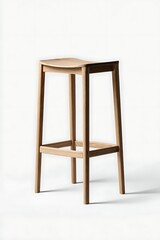 Minimalist Wooden Bar Stool on White Background, furniture