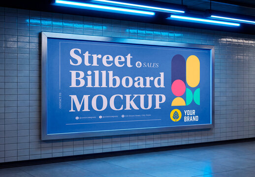 Subway Lightbox Billboard Mockup &ndash; Neon underground display