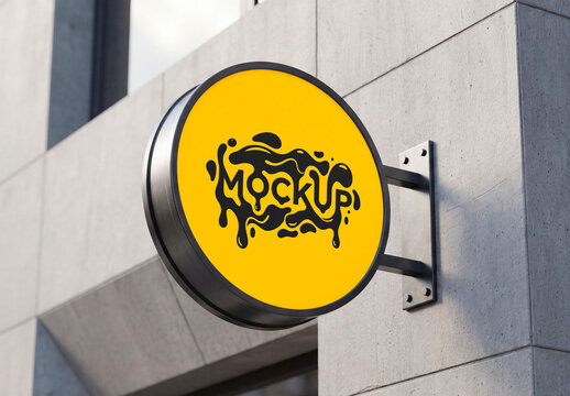 Round Wall Sign Mockup