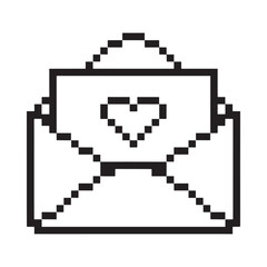 Pixelated envelope with a heart shape representing love and correspondence © NASRIN