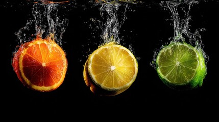 Citrus Fruits Sliced and Splashing Water.