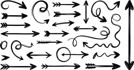 Hand-drawn arrows and swirls vector set Vector