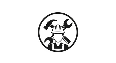 Construction Worker Icon with Tools.