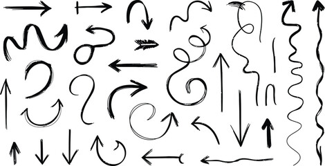 Hand-drawn arrows and curves set for infographics and ui elements Vector