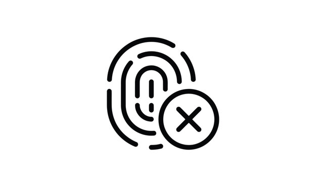 Fingerprint icon with a cross symbol indicating rejection or denial of identity verification.