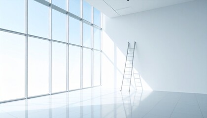 Obraz premium Ladder against glass wall symbolizing ambition and career growth.