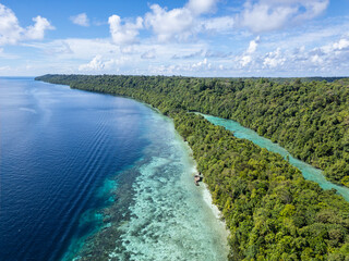 Kakaban, Indonesia: Aerial view of the Kakaban island in the Derawan archipelago close to Maratua in Indonesia in southeast Asia