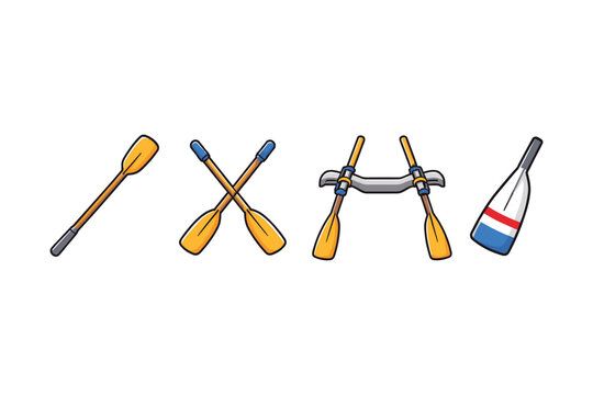 Collection of various oars and paddles for rowing and boating activities