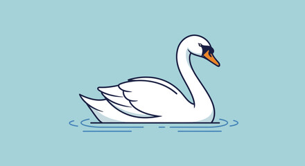 Naklejka premium Elegant white swan gracefully swimming on calm blue water.