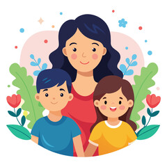 Happy Mother and Her Two Children