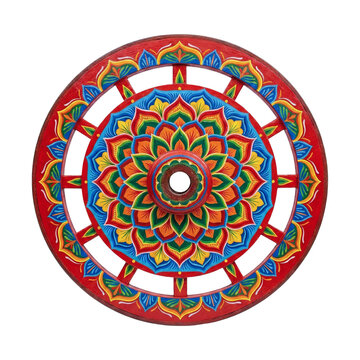 Traditional Costa Rican Oxcart Wheel, Hand-Painted Ornate Sarchi Folk Art Design, isolated on transparent background