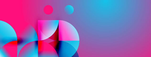 Fototapeta premium Abstract composition. Vibrant pinks, blues blend. Geometric shapes overlap creating dynamic visual effect. Modern design.