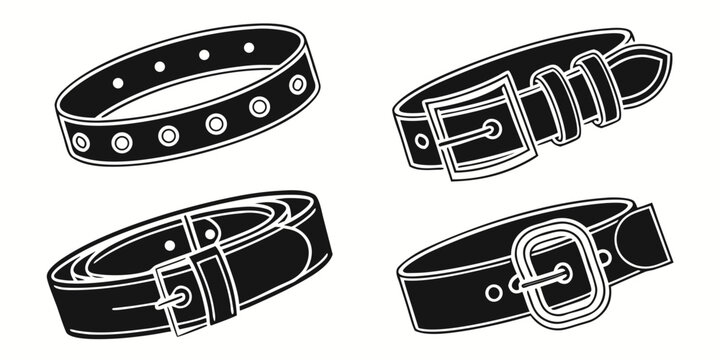 Four distinct dog collars with unique designs and patterns displayed in a grid Vector