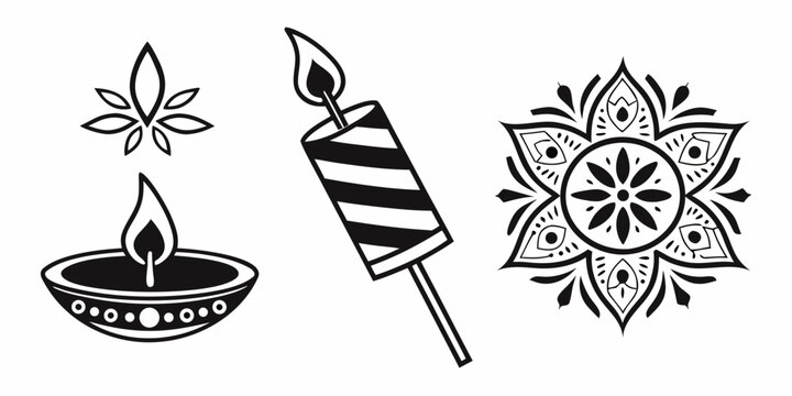Intricate black and white illustrations of traditional indian artifacts and symbols Vector