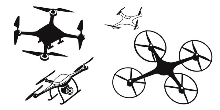 A diverse collection of drones showcasing various designs and functionalities. Vector