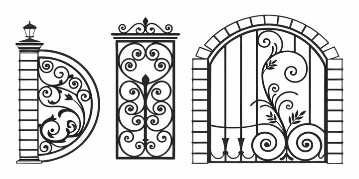 Intricate ironwork designs showcasing various architectural styles and patterns Vector
