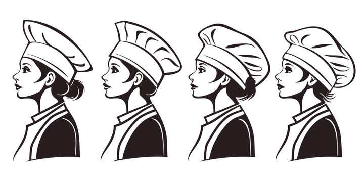 Three stylized portraits of a person wearing a turban and a hat. Vector