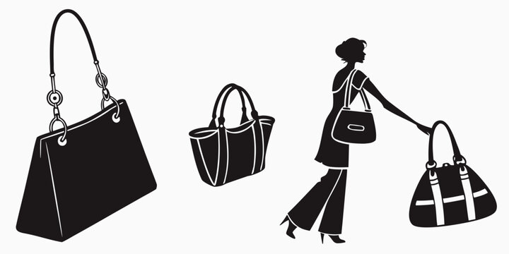 Elegant woman with stylish handbags and a small dog in a chic setting Vector