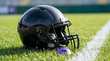 American football equipment field photograph outdoor close-up sporting gear