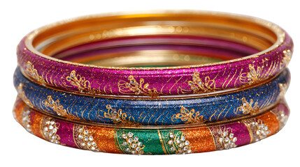 Colorful gold and silver bracelet jewelry isolated on white background