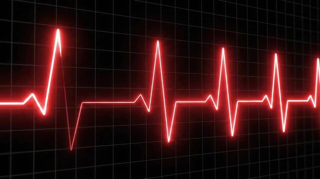 Glowing Red Heartbeat ECG Line on Dark Medical Monitor Background