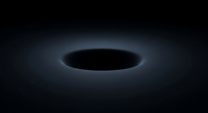 abstract dark void with subtle blue glow on dark surface creating a deep circular depression symbolizing conceptual technology and mystery.