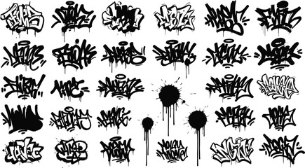 Fototapeta premium A collection of various black graffiti tags and logos on a white background