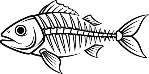 Black and white of a fish with visible skeleton bones © MDGOLAM