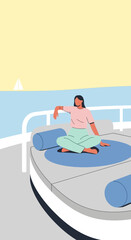 Obraz premium Serene Woman Meditating On A Luxurious Yacht Deck Enjoying Ocean Breeze