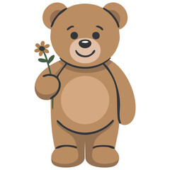 Teddy bear holding yellow flower in overalls for charming character vector illustration © azzedine
