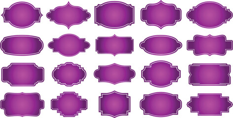 A collection of purple labels and badges on a white background for design and branding purposes