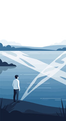 Obraz premium Solitary Contemplation Of Vast Natural Water Body Serene Blue Vista