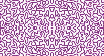 A vibrant purple abstract pattern on a white background with wavy lines and shapes