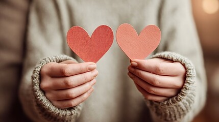 Obraz premium Person holding two red paper hearts together