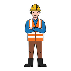 Construction Worker, standing confidently wearing helmet and safety vest front view