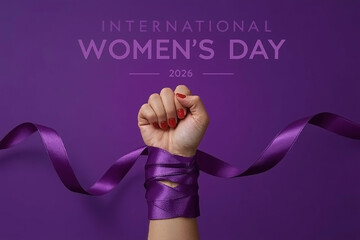 International Women&rsquo;s Day 2026  Empowering Purple Ribbon Design  Women&rsquo;s Day Symbol of Strength and Unity