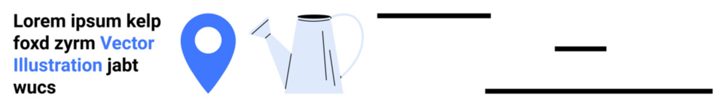 Navigation, minimalism, creativity, presentation design, abstract , modern art. A blue location pin and a kettle next to minimal black lines. Navigation and minimalism concepts
