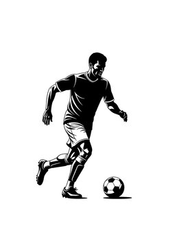 Dynamic minimalist sports stencil featuring an athletic football player in motion with dramatic shadows and intense facial expression