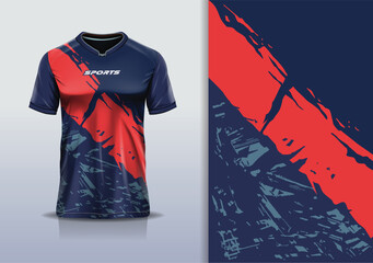 T-shirt mockup abstract texture grunge sport jersey design for football, soccer, racing, esports, running, red blue color © Nimpuna O