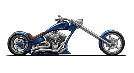 Custom blue chopper motorcycle illustration. © Ping