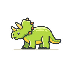 Obraz premium Cute green triceratops dinosaur cartoon illustration. Adorable prehistoric reptile character design for children's educational content.